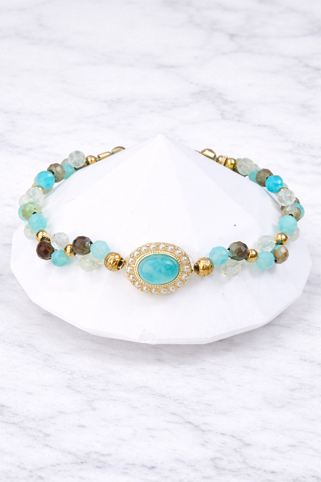 Pulsera Trinity Armonía de Gaia con amazonita, turquesa peruana, prehnita - Gaia Lux