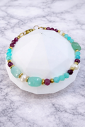 Pulsera Aura Birmana con rubí birmano, amazonita, perla natural - Gaia Lux