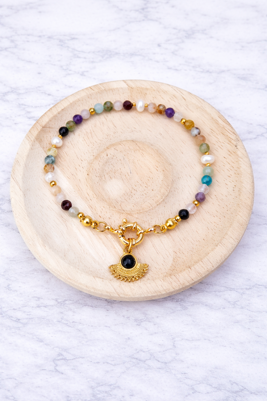 Pulsera Multistones Prisma con cuarzos, perlas naturales, ónix - Gaia Lux