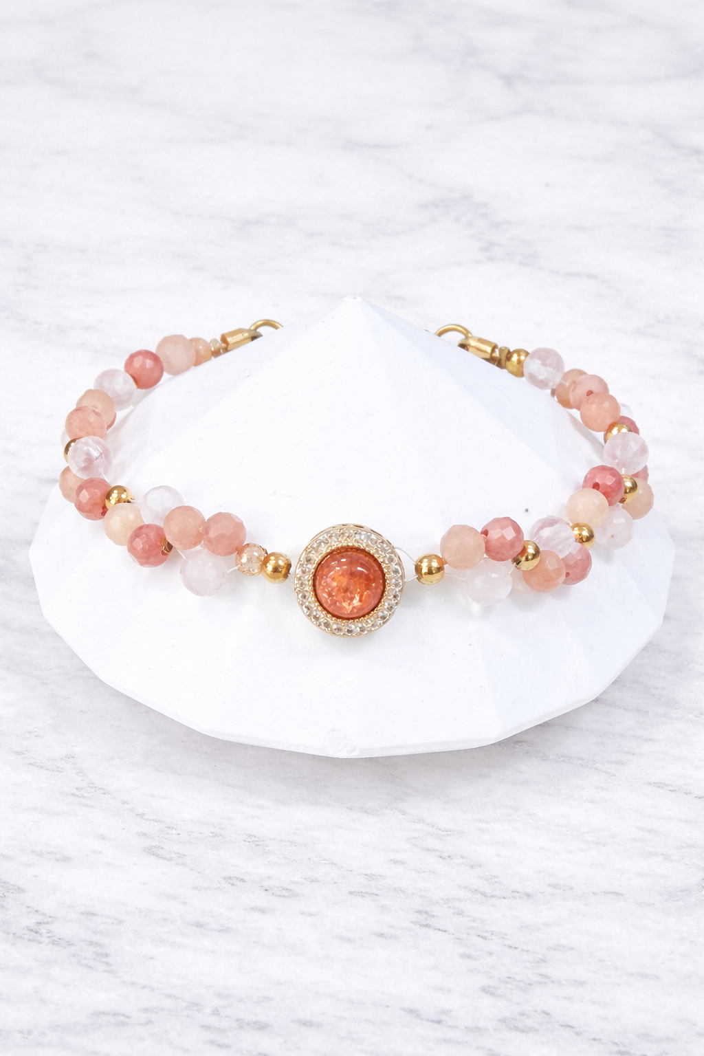 Pulsera Trinity Sol de Amor con piedra solar, rodonita, cuarzo rosa - Gaia Lux