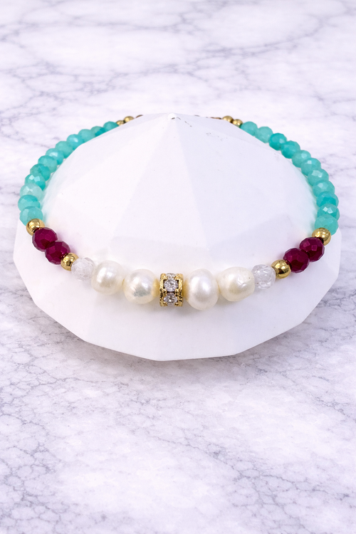 Pulsera Aura Serena con amazonita, rubí, perla natural - Gaia Lux