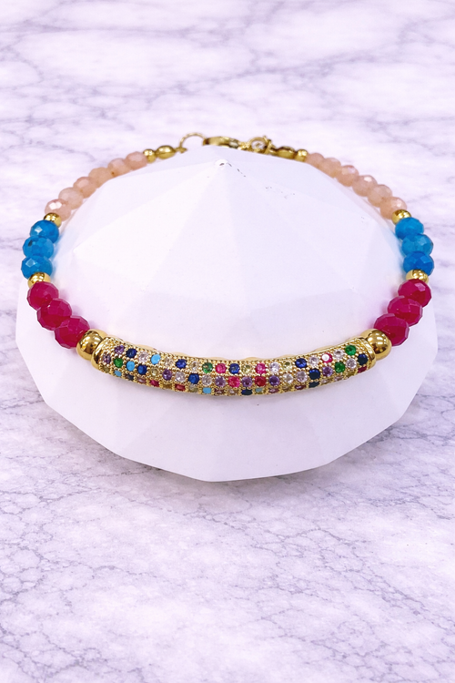 Pulsera Aura Prisma con piedra sol, apatito azul, rubí - Gaia Lux