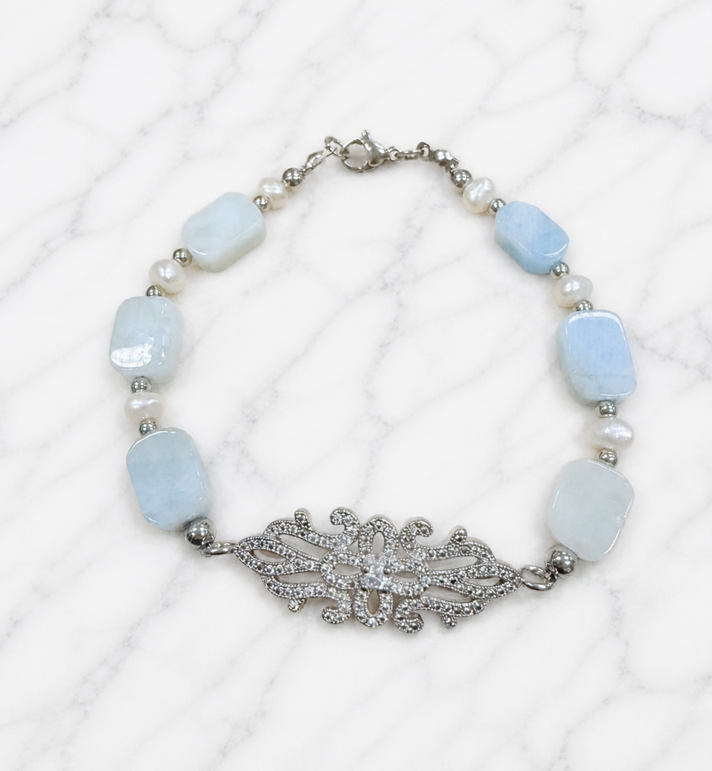 Pulsera Alba · Aguamarina & Perlas