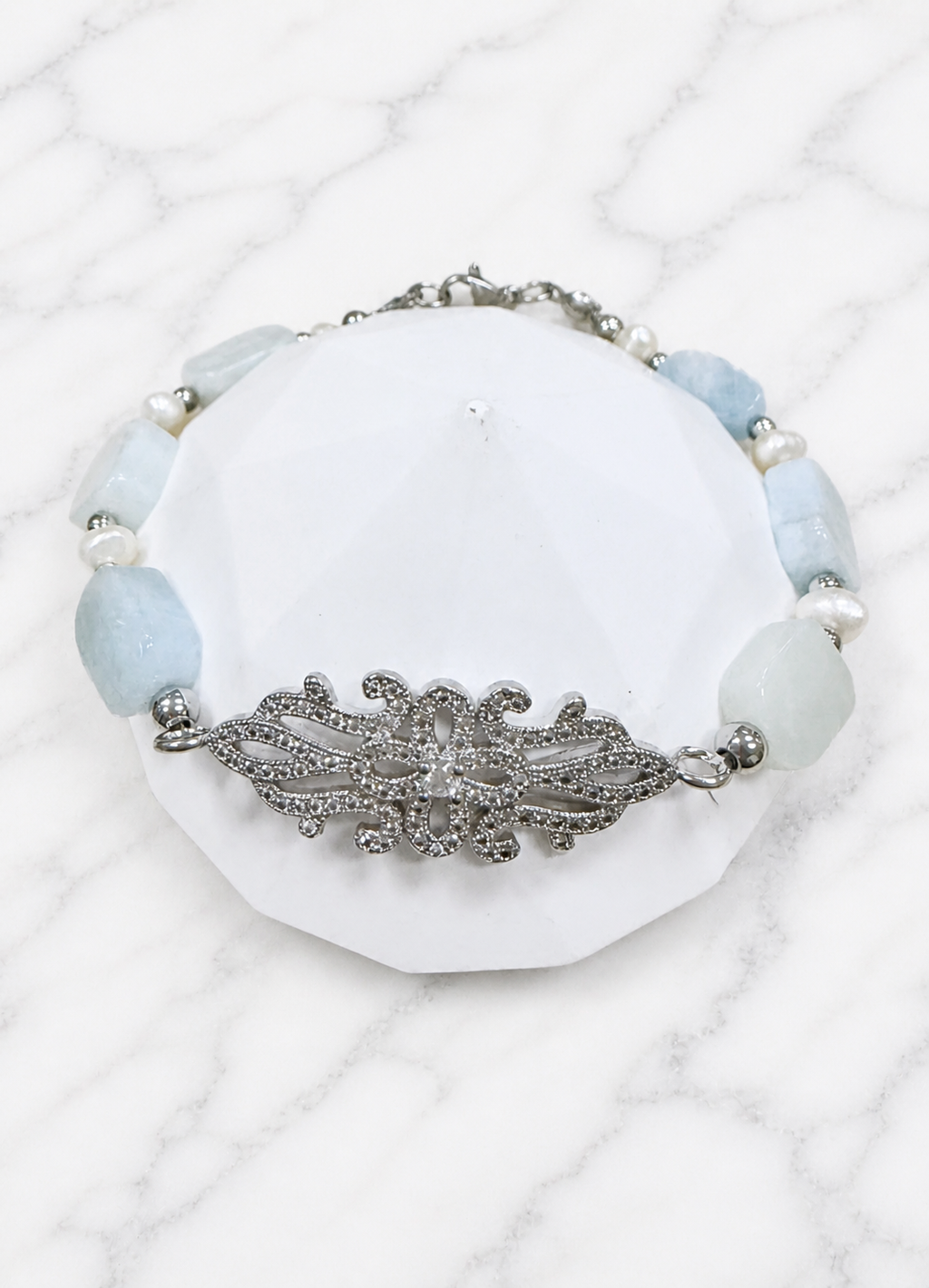 Pulsera Alba · Aguamarina & Perlas