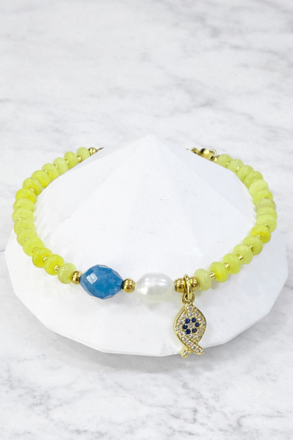 Pulsera Aura Serpentina con serpentina, apatito azul, perla natural - Gaia Lux