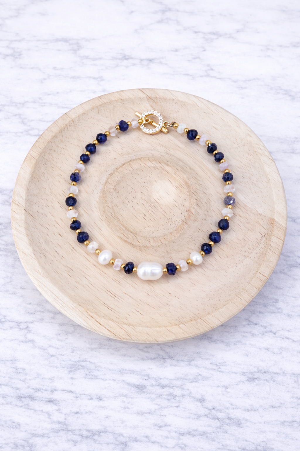 Pulsera Multistones Aqua con aguamarina, iolita, perla natural - Gaia Lux